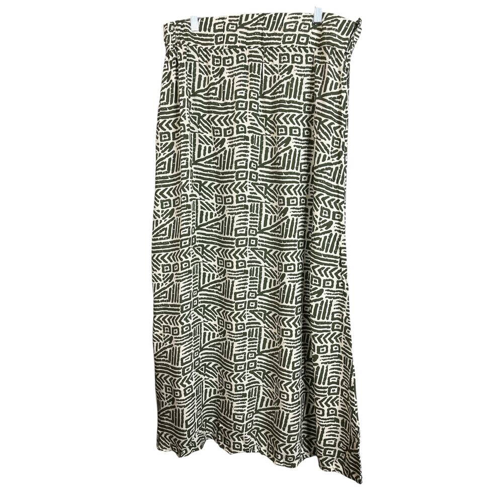 Chances R Green White Tribal Geometric Print Midi  Boho Skirt 2X